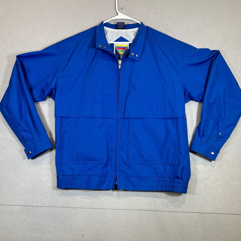 Vintage Mighty Mac Jacket Mens XLT Blue Windbreaker Tall Full Zip Snap Neck